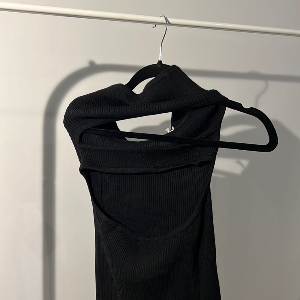 Long  black cut out knit dress